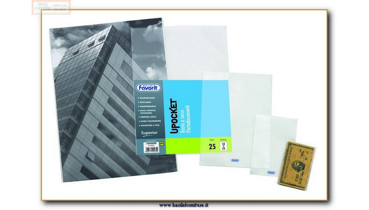 ARCHIVIAZIONE : BUSTA TRASPARENTE A SACCO 22X30 UPOCKET (25) FAVORIT