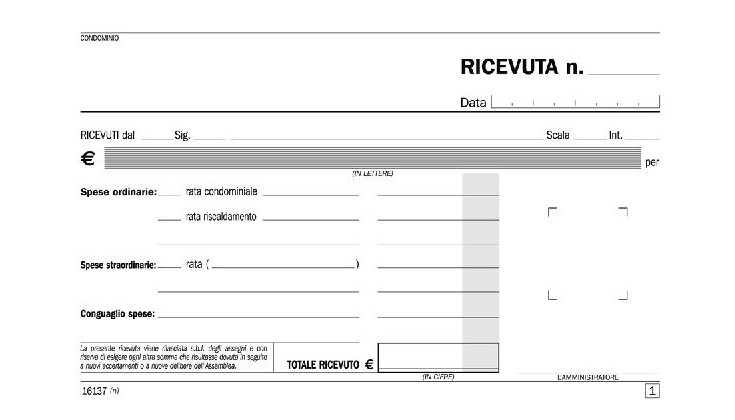 CARTOTECNICA : FLEX 161370000 BLOCCO RICEVUTA CONDOMINIO 10x17 2 COPIE